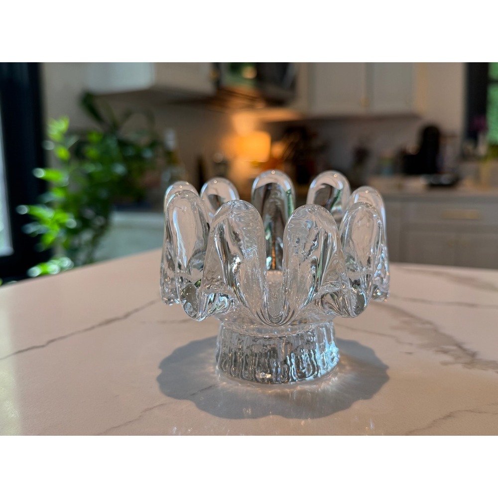 Kosta Boda Sunflower Candleholder Goran Warff 1970s Swedish Art Glass Clear MCM - Picture 8 of 16